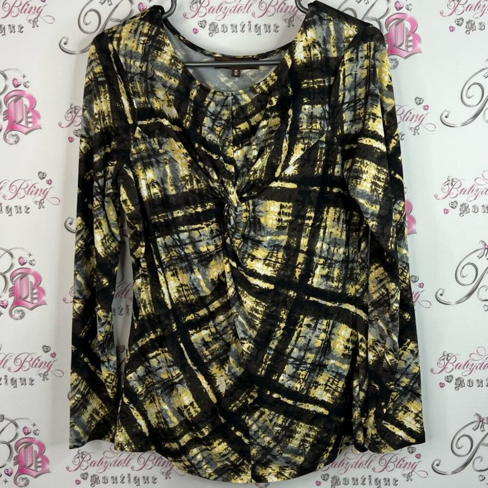 Melanie Lyne long sleeve plaid Chic Women's Blouse in Yellow and Black Pattern